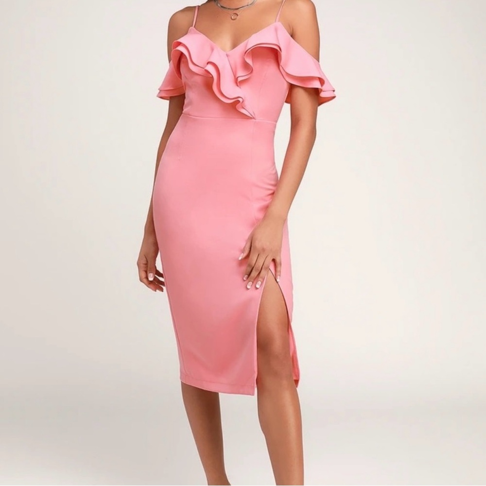 Hello Sunshine Pink Ruffled Bodycon Midi Dress